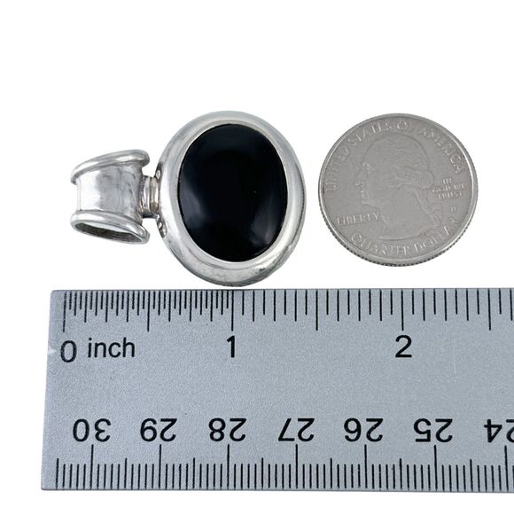 Oval Onyx Cabochon Slide Pendant | Vintage Thailand Sterling Silver 925 - Picture 6 of 6